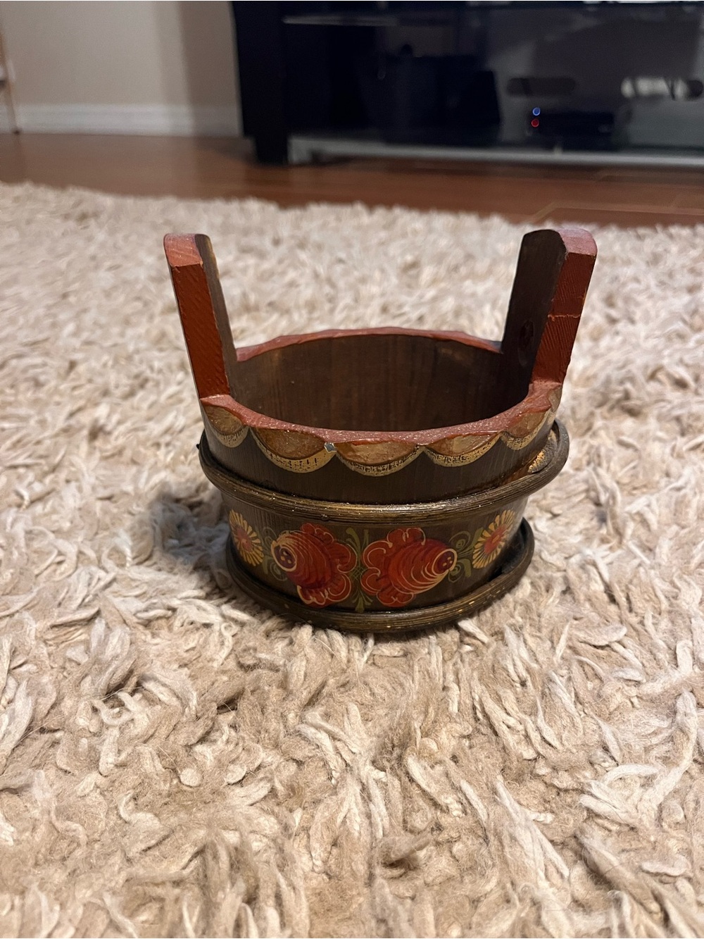 Vintage Austrian Folk Art Wooden Bucket Kärntner Heimatwerk Hand Painted Planter - Picture 2 of 9